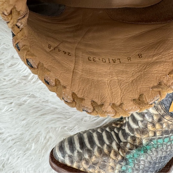 Allens Brand - Dixie Python - Almond Toe - Natural & Turquoise Women’s Size 8 - Picture 12 of 12